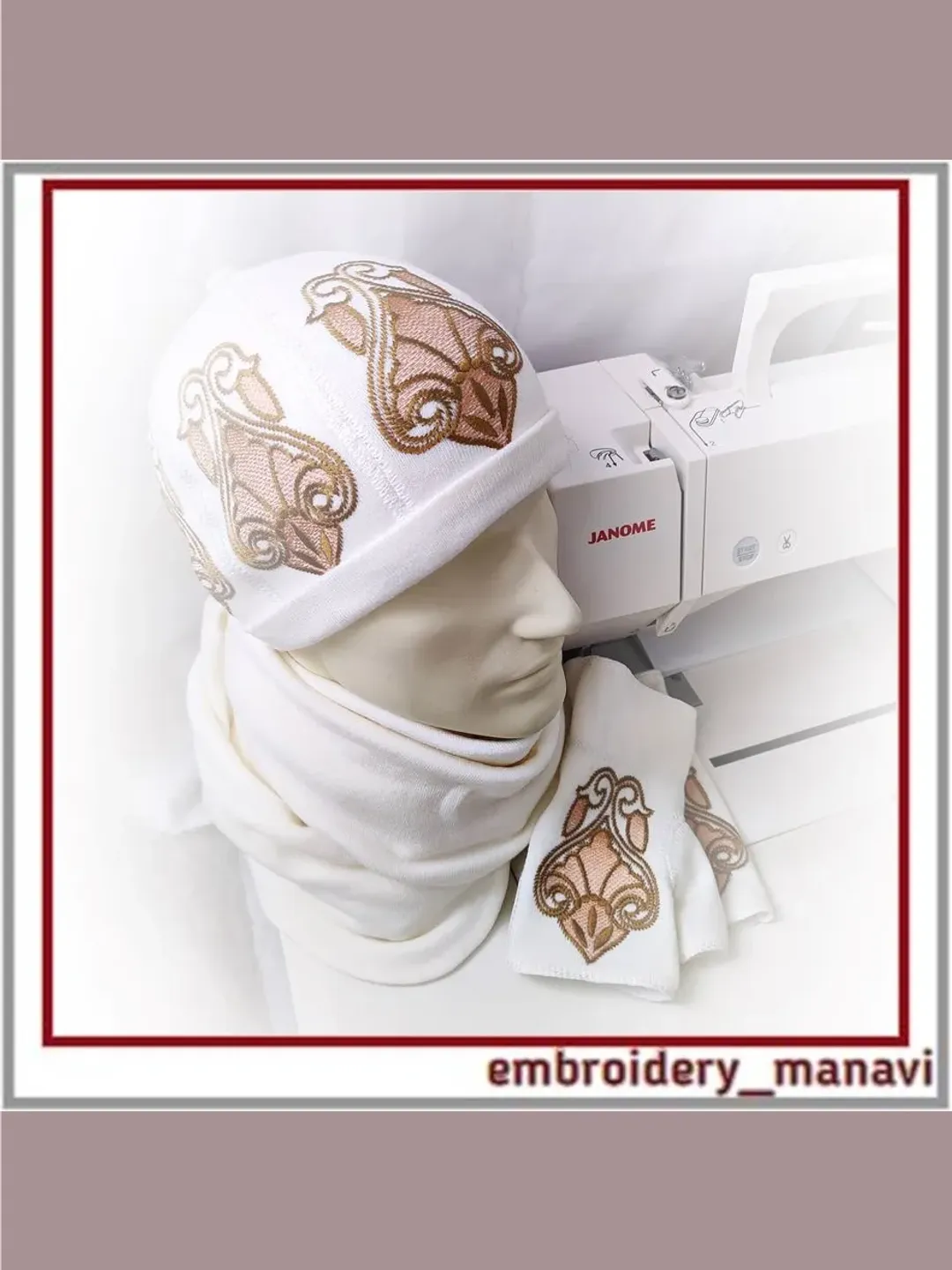 In the hoop machine embroidery designs set of hat & fingerless gloves with pattern