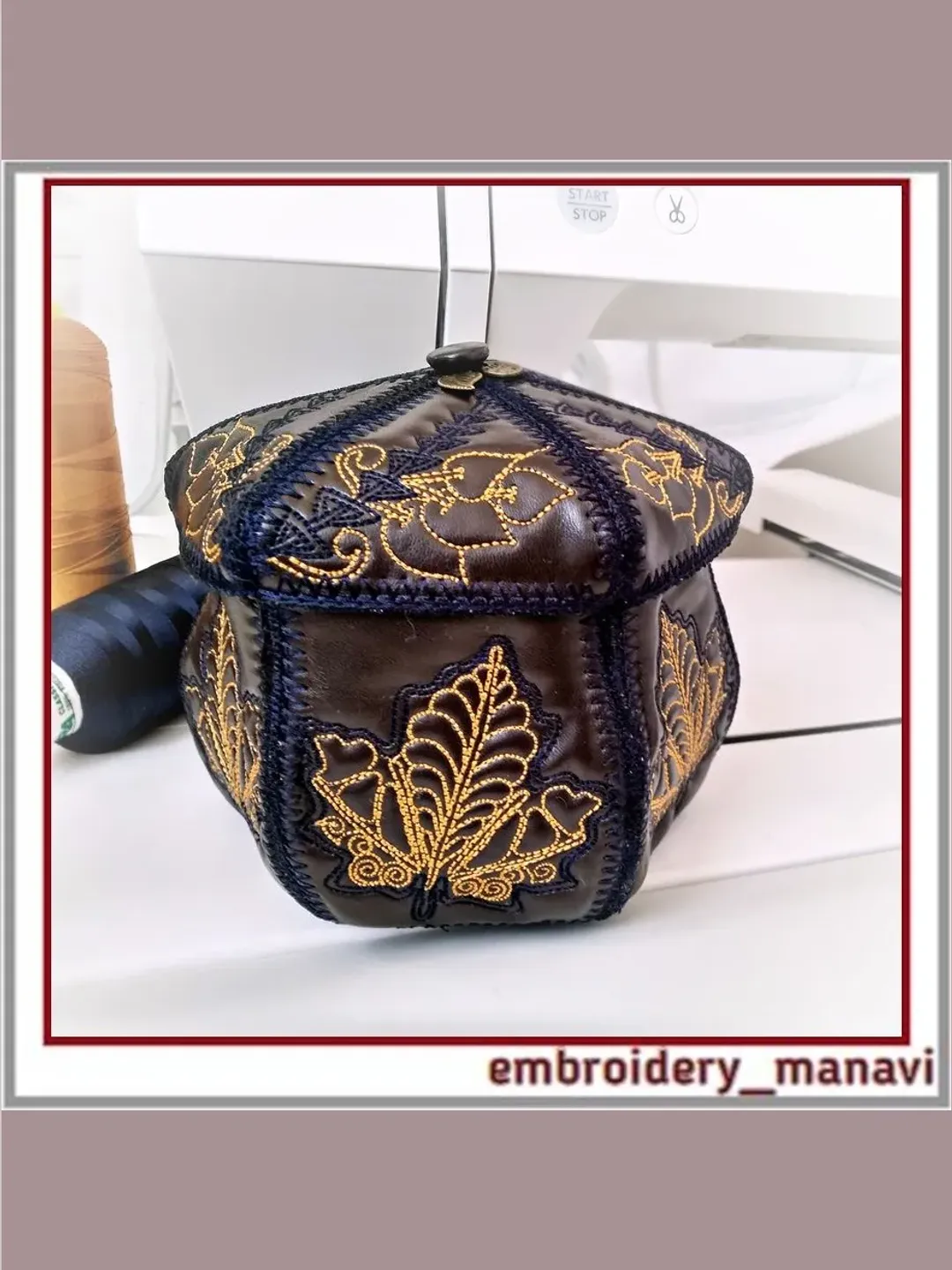 ITH embroidery design of a box with a pattern and a lid