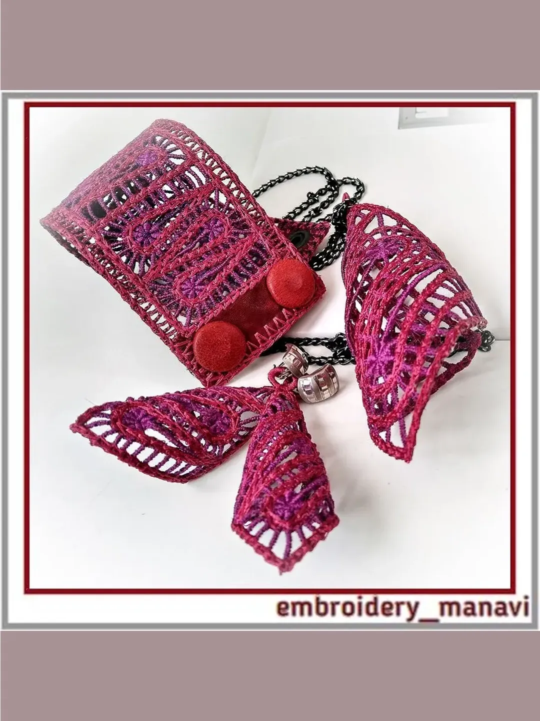 In the hoop Embroidery designs FSL jewelry earrings pendant bracelet