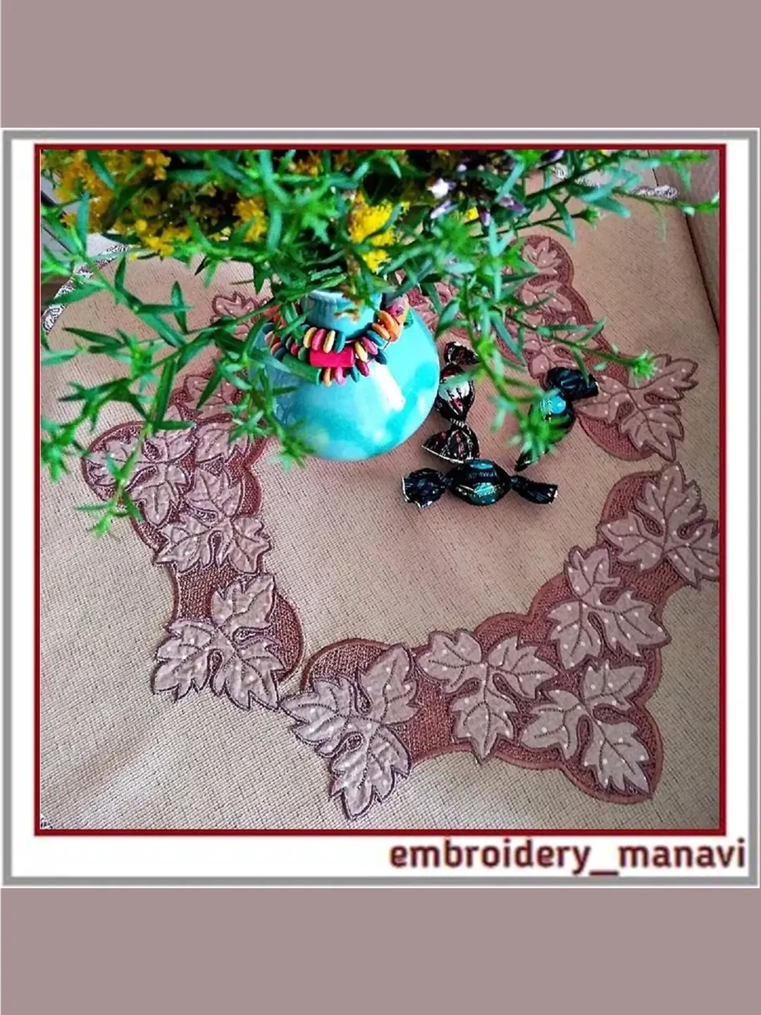 In the hoop FSL and applique grape leaves embroidery design