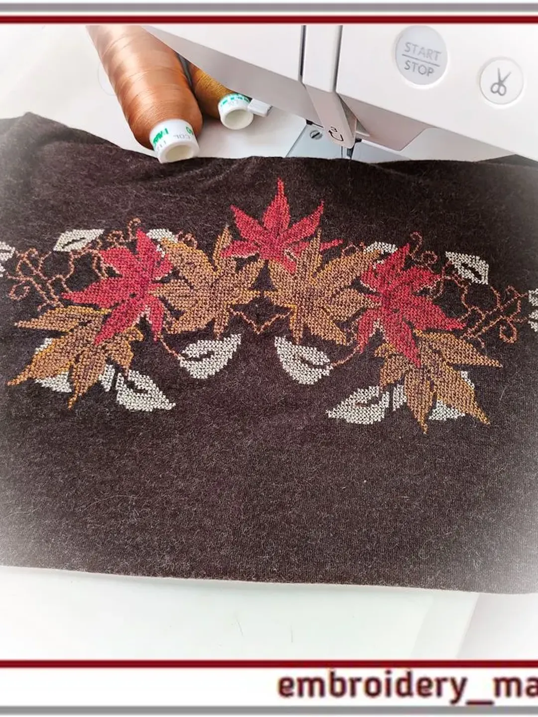 Machine embroidery design autumn leaf border cross stitch