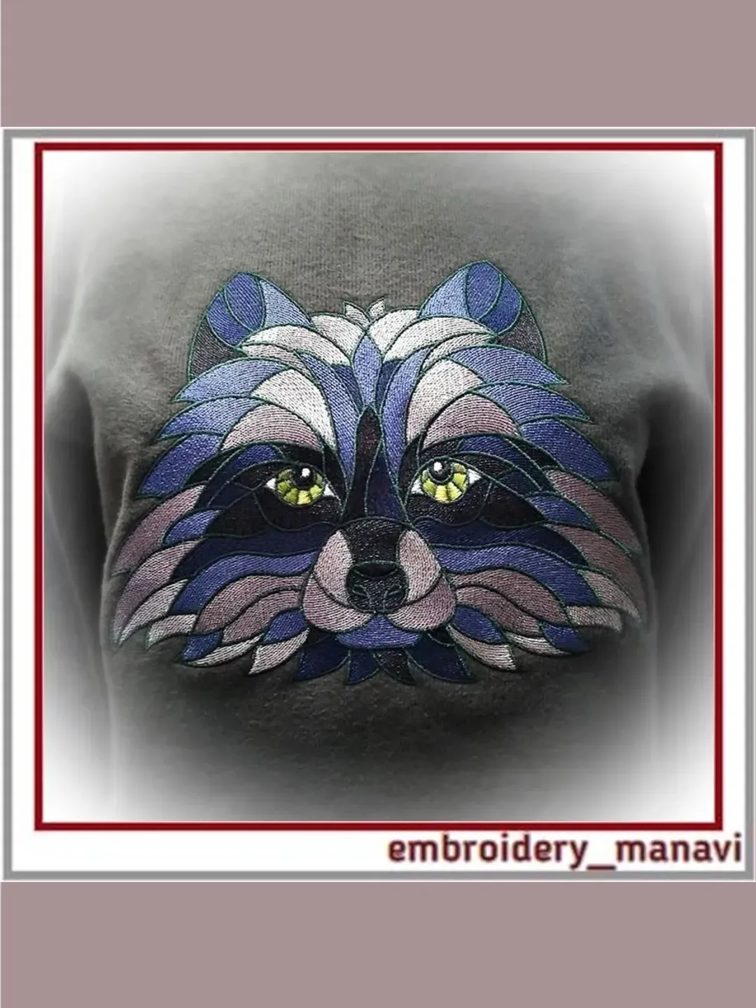 Raccoon art embroidery Digital Machine embroidery design