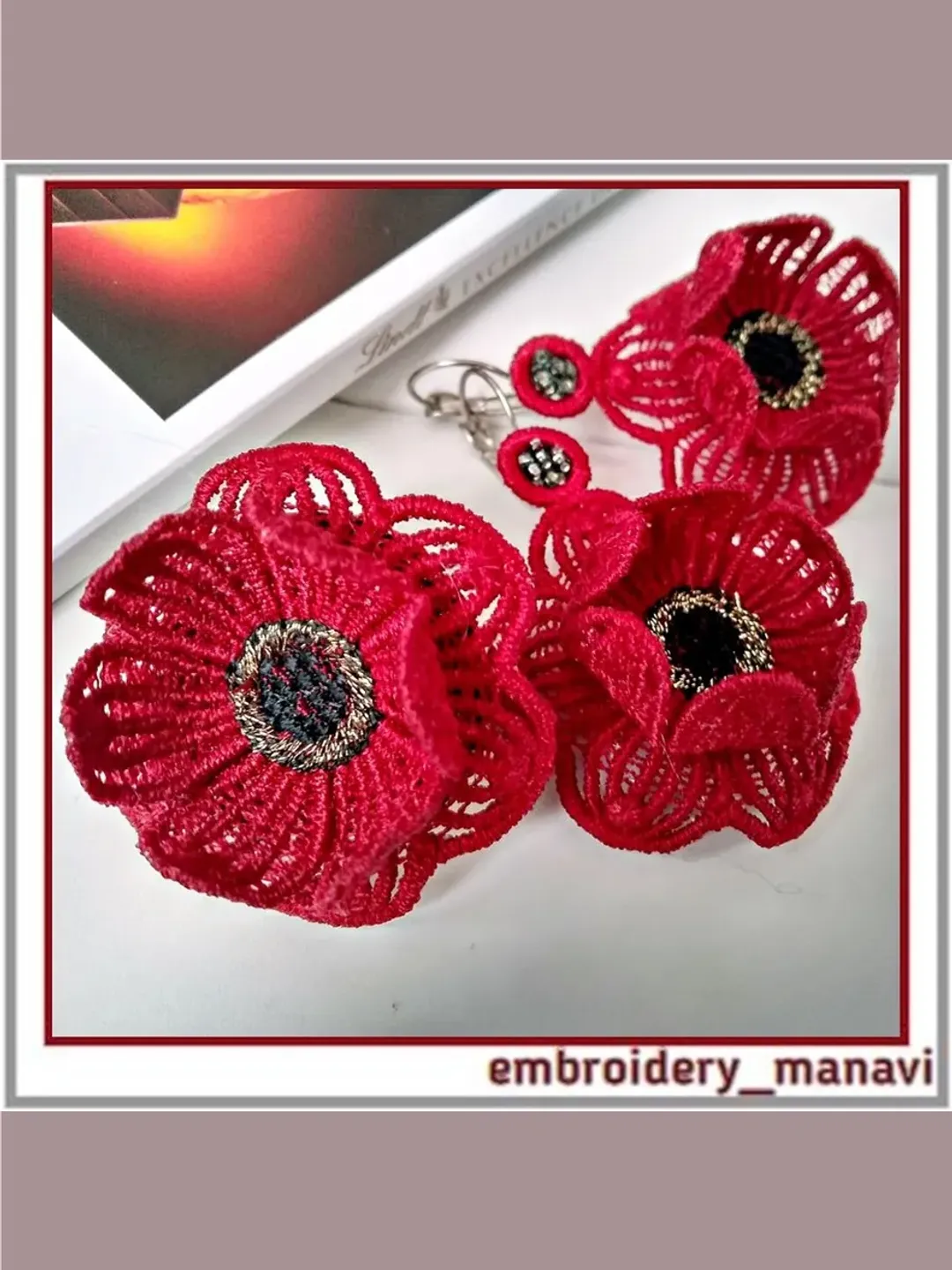 FSL in the hoop Embroidery designs Flowers Earrings, brooch, ring