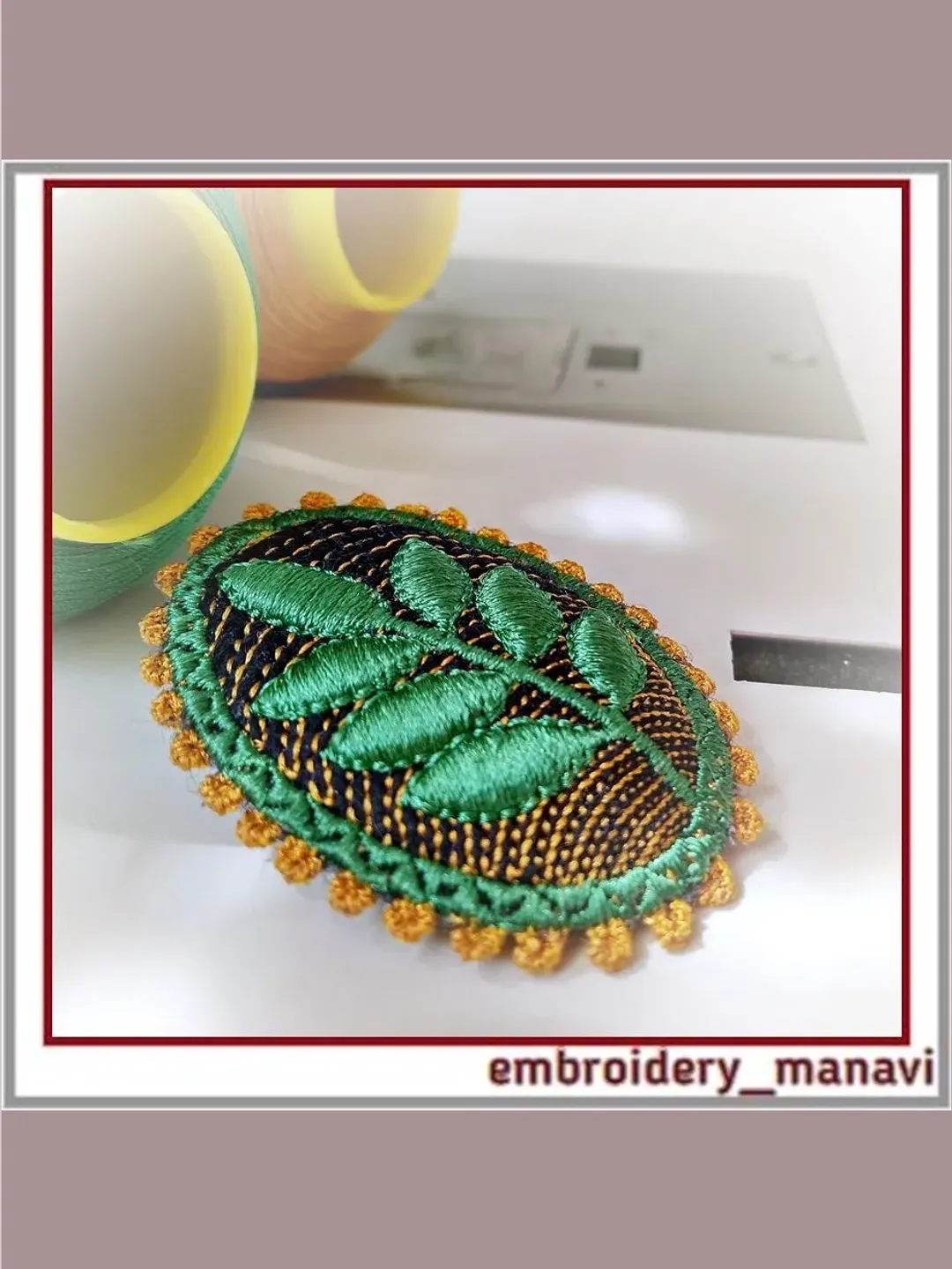 In the hoop Embroidery design Brooch with voluminous leaves