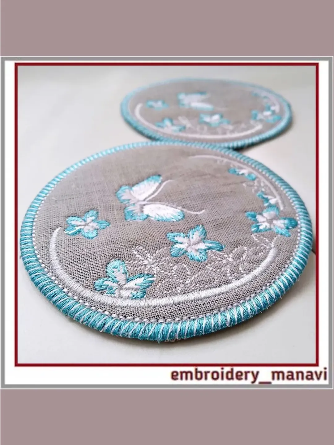 In the hoop a napkin, mug rug embroidery design