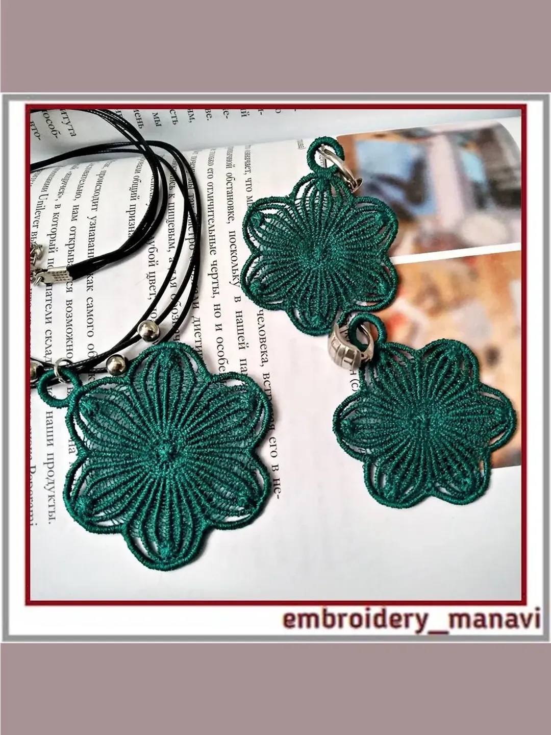 In The Hoop Embroidery design FSL Flowers Jewelry Earrings and pendant