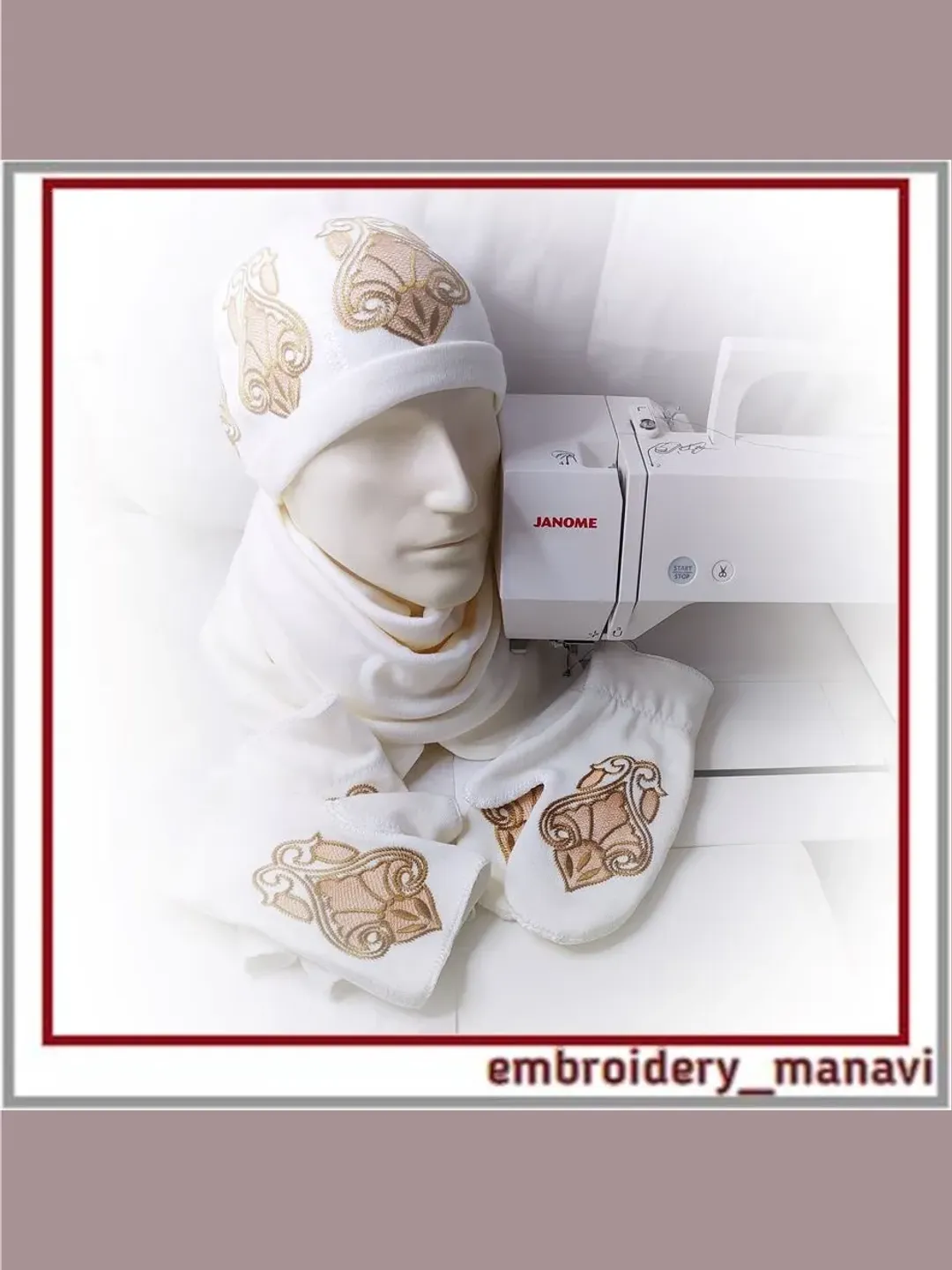 In the hoop machine embroidery designs set of hat & fingerless gloves & mittens