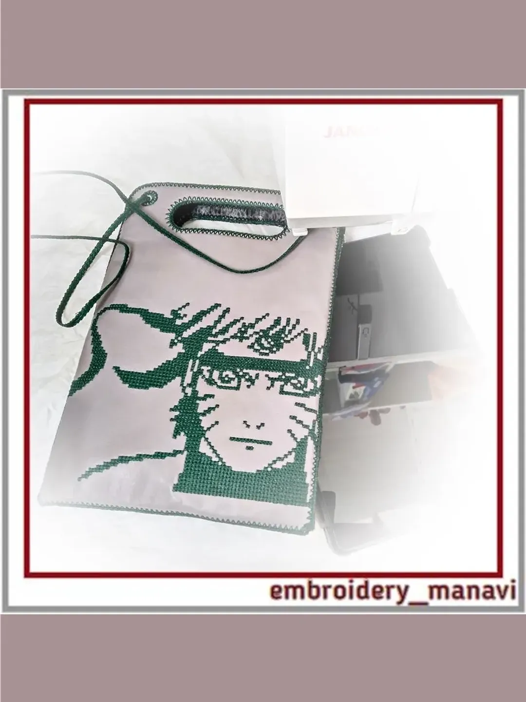 In the hoop embroidery design French cross stitch Flat bag, tablet case