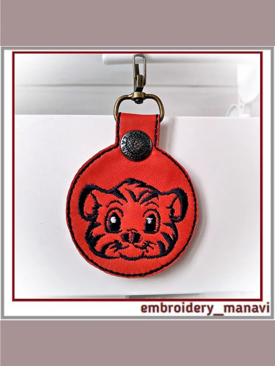 In the hoop Keychain with a tiger embroidery design