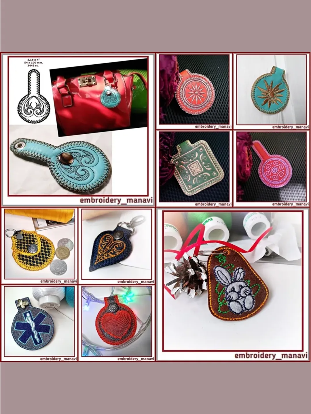 In the hoop embroidery bundles of 10 designs keychain