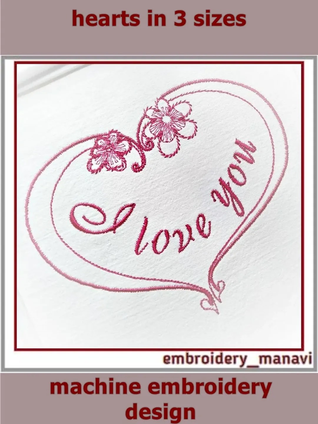 Machine embroidery design Heart with flowers "I love you"