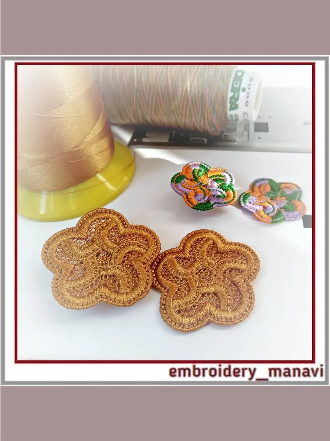 In the hoop embroidery design FSL earrings