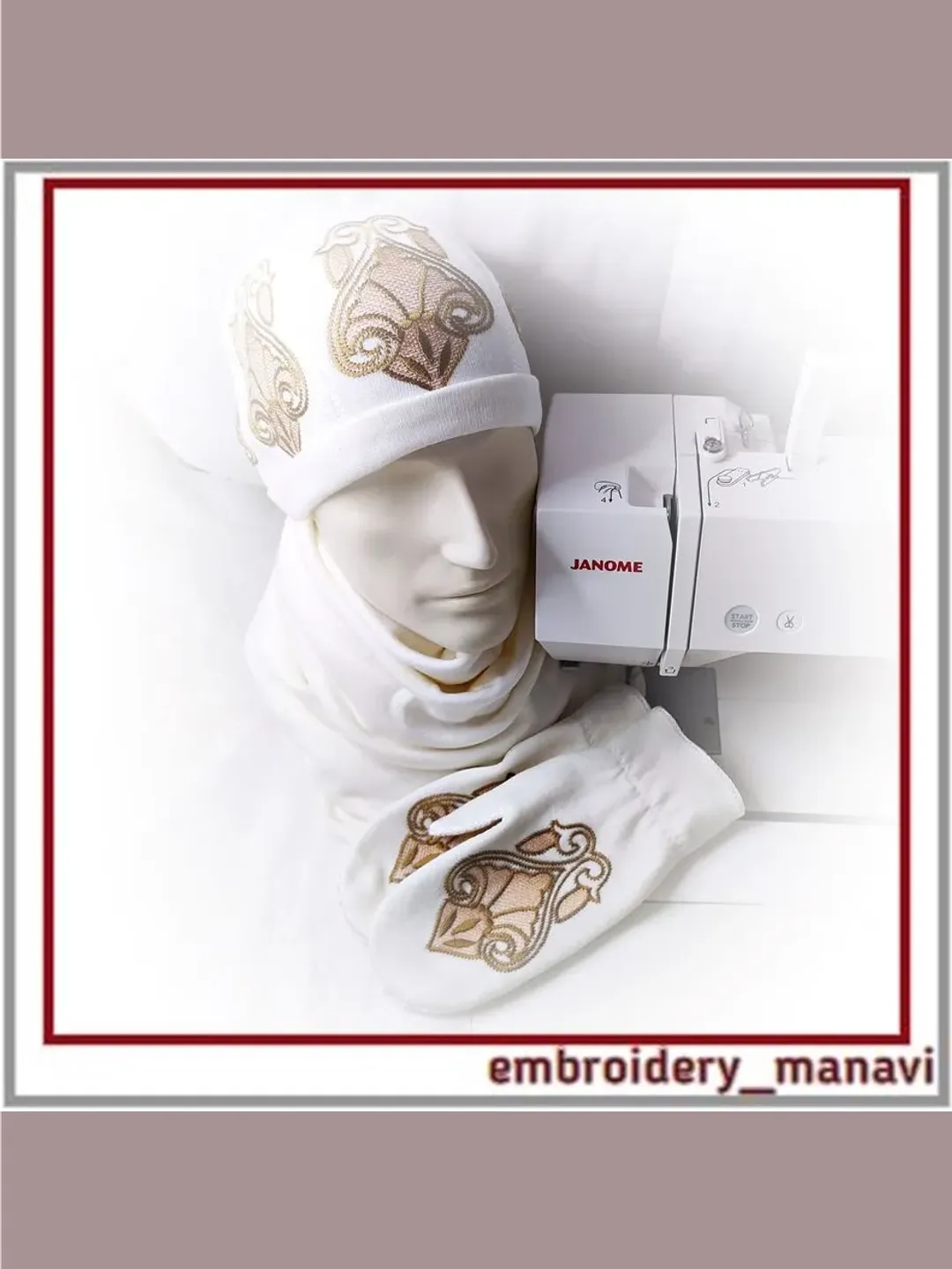 In the hoop machine embroidery designs set of hat & mittens with pattern