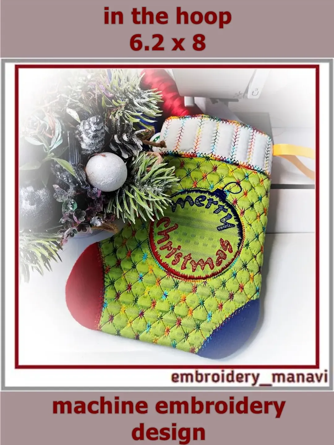 In the hoop embroidery design Christmas boot Gift bag