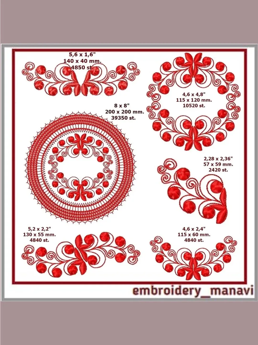 In the hoop FSL lace napkin and Embroidery Designs 6 designs
