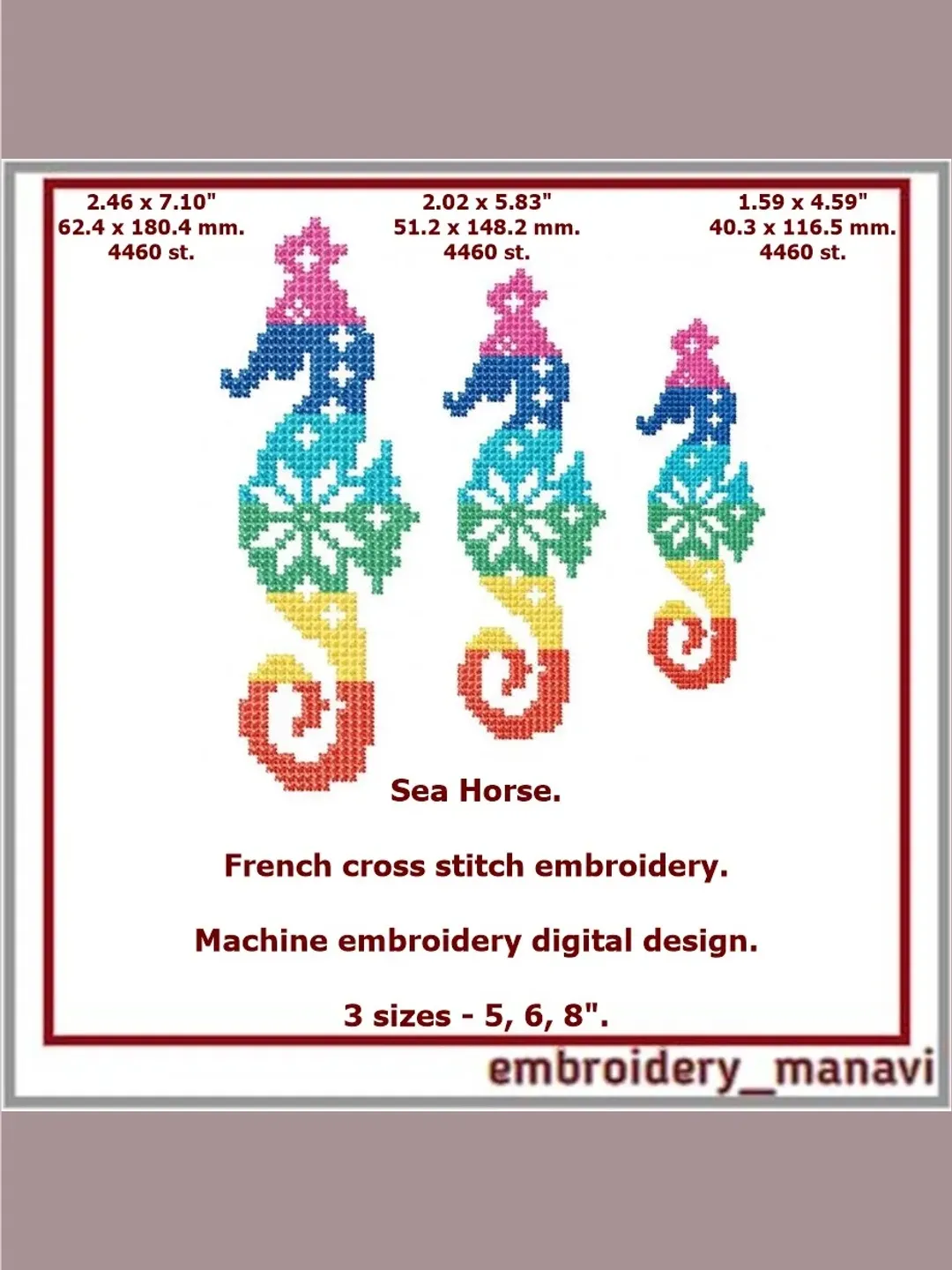Machine embroidery design Sea Horse French cross stitch