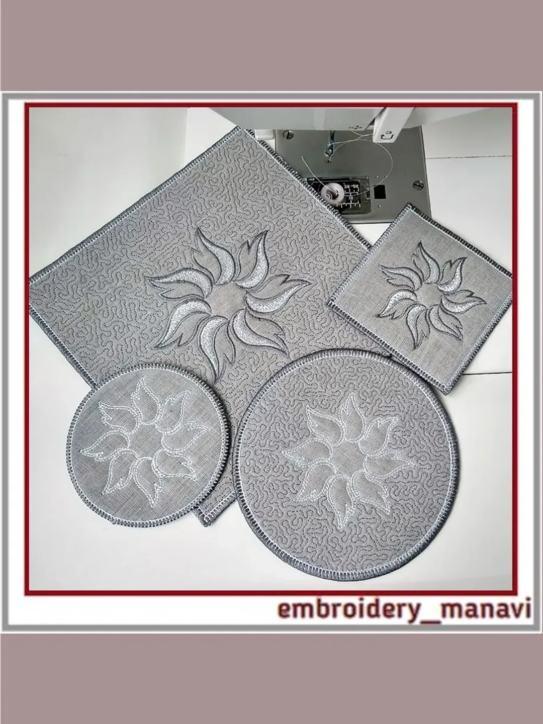 In the hoop embroidery design quilt block and mug rug 2 patterns, 3 sizes, 2 shapes