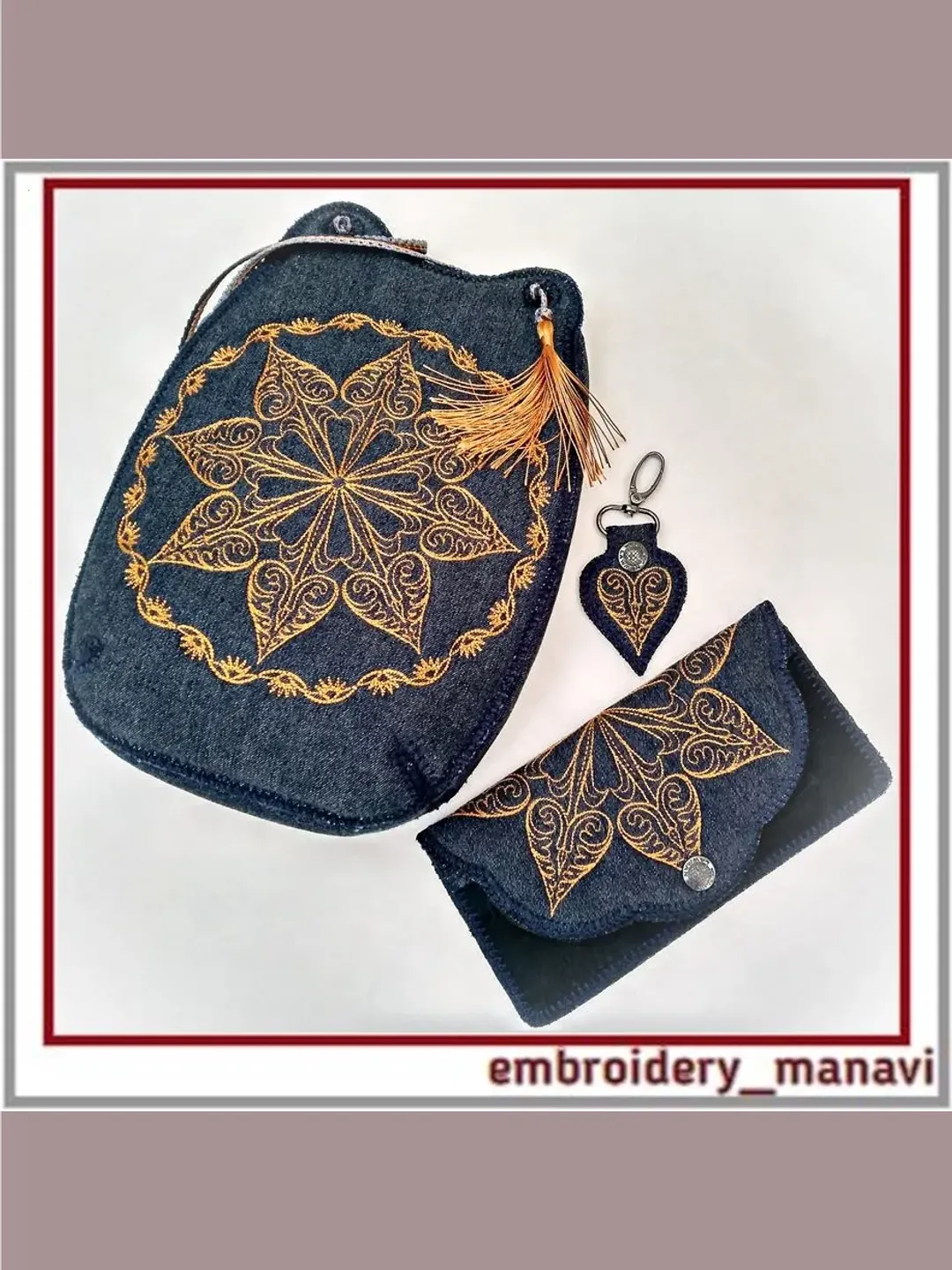 In the hoop embroidery design quilt set from bag, purse and keychain