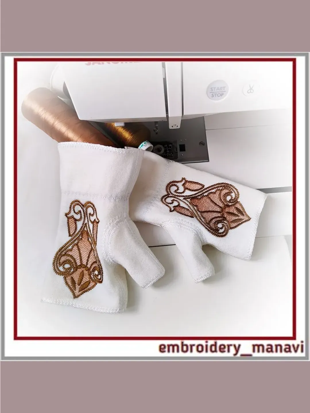 In the hoop Machine Embroidery Design Fingerless Mittens ITH