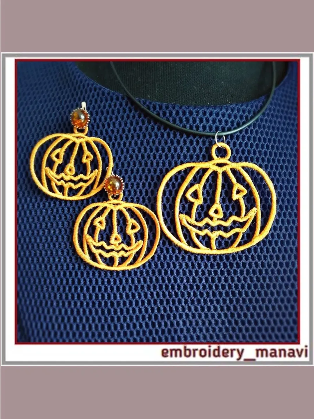 In the hoop FSL embroidery pumpkin pendant earrings Key fob