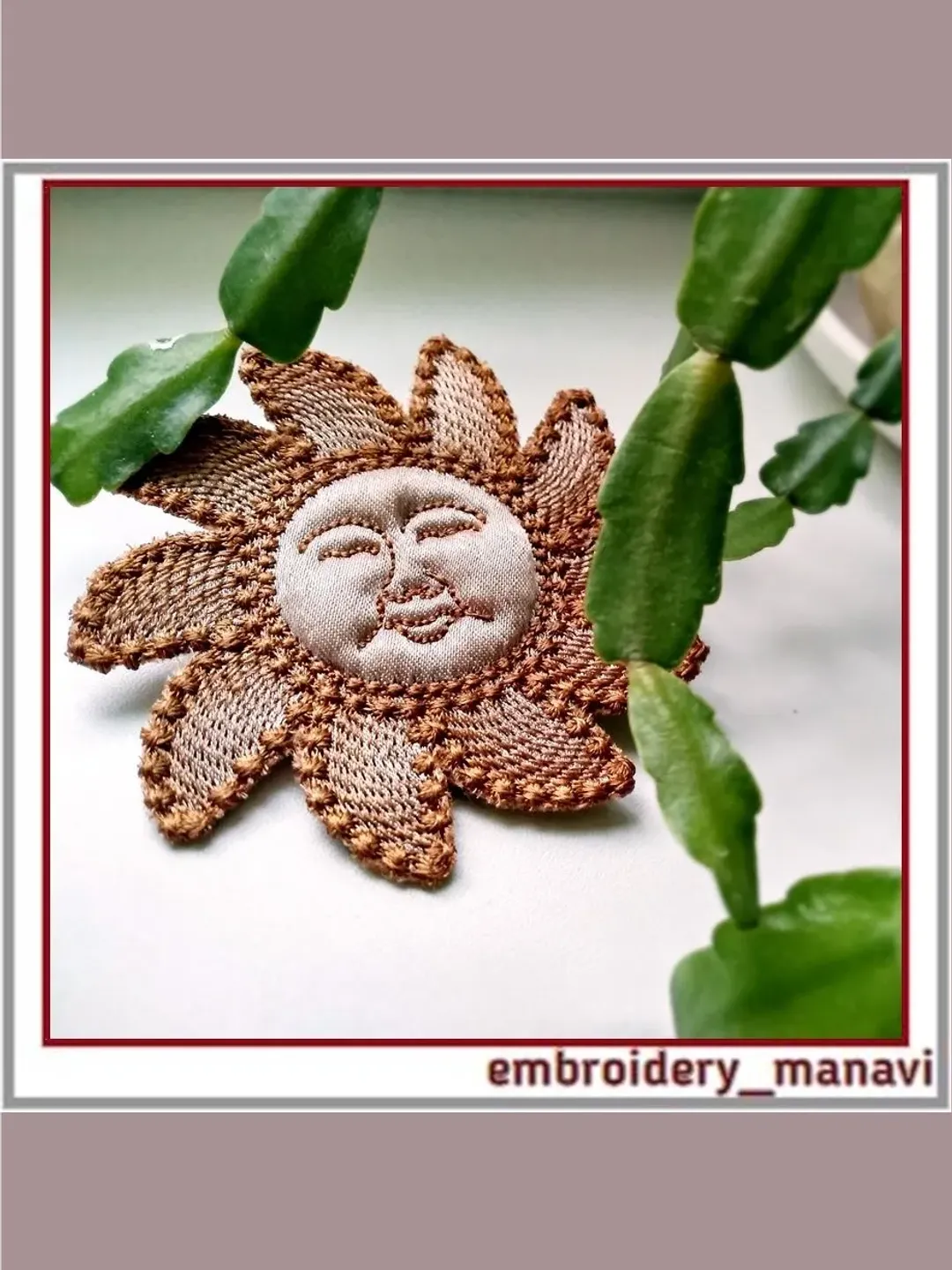 In the hoop machine embroidery design Sun brooch