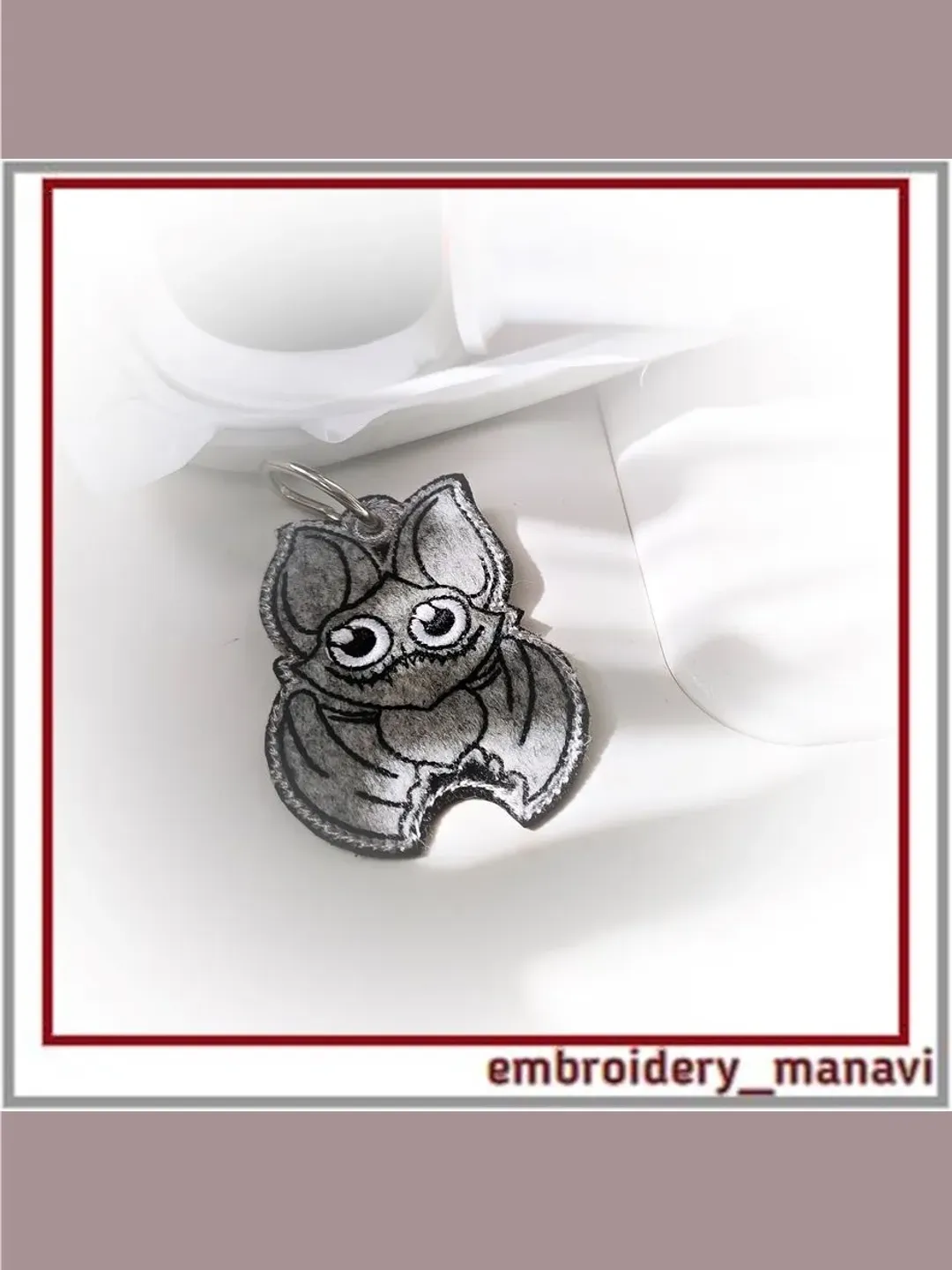 In the hoop embroidery Bat charm/ keychain/ key fob