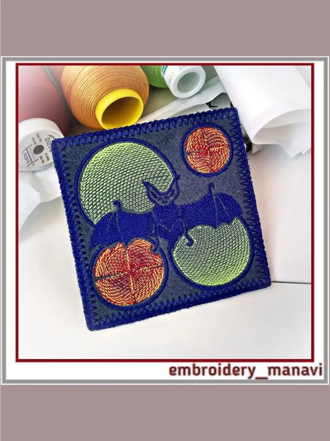 In the hoop Embroidery design a bat for patchwork, napkins