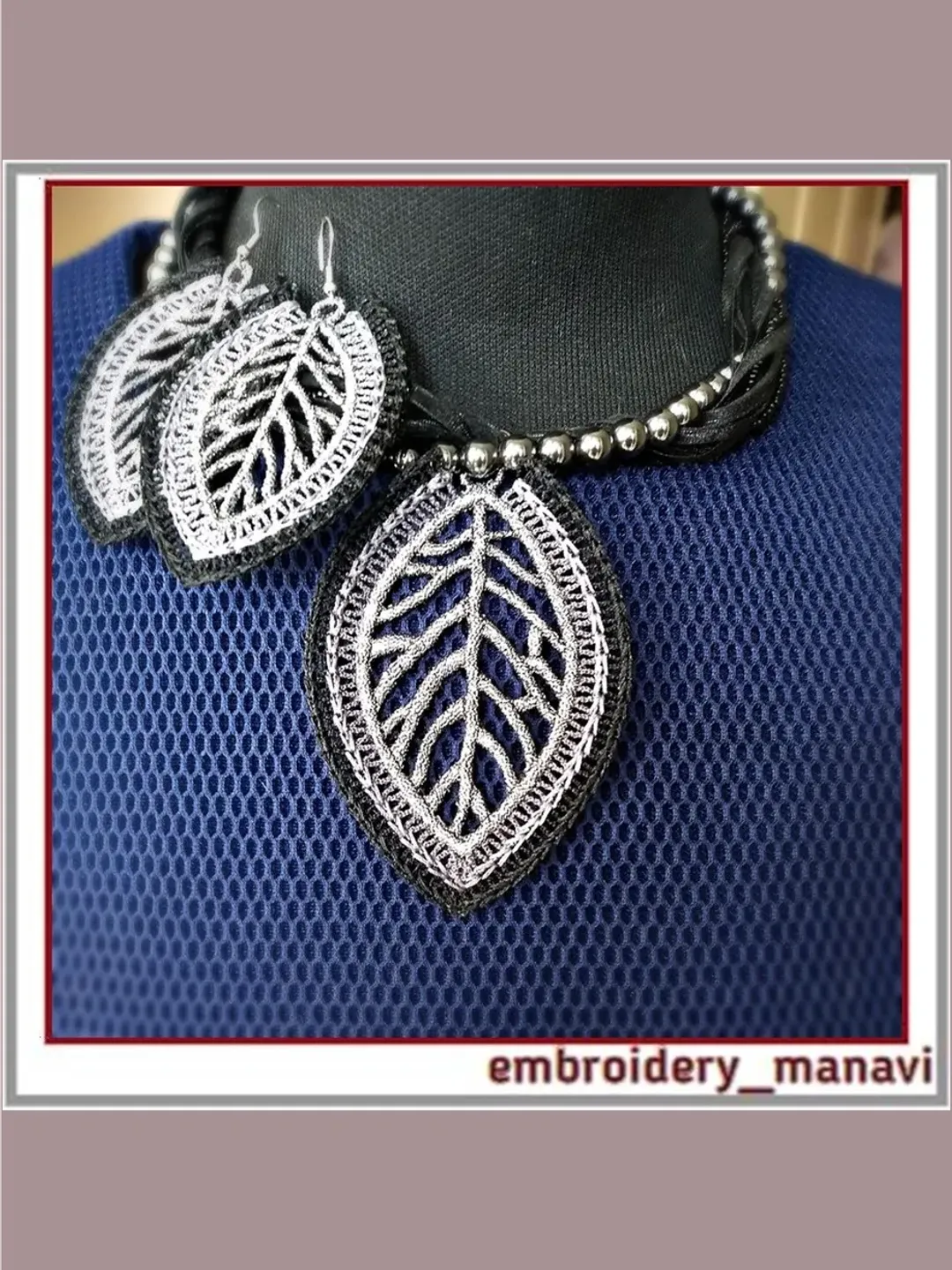 In the hoop FSL Embroidery design earrings pendant in a leaf 1