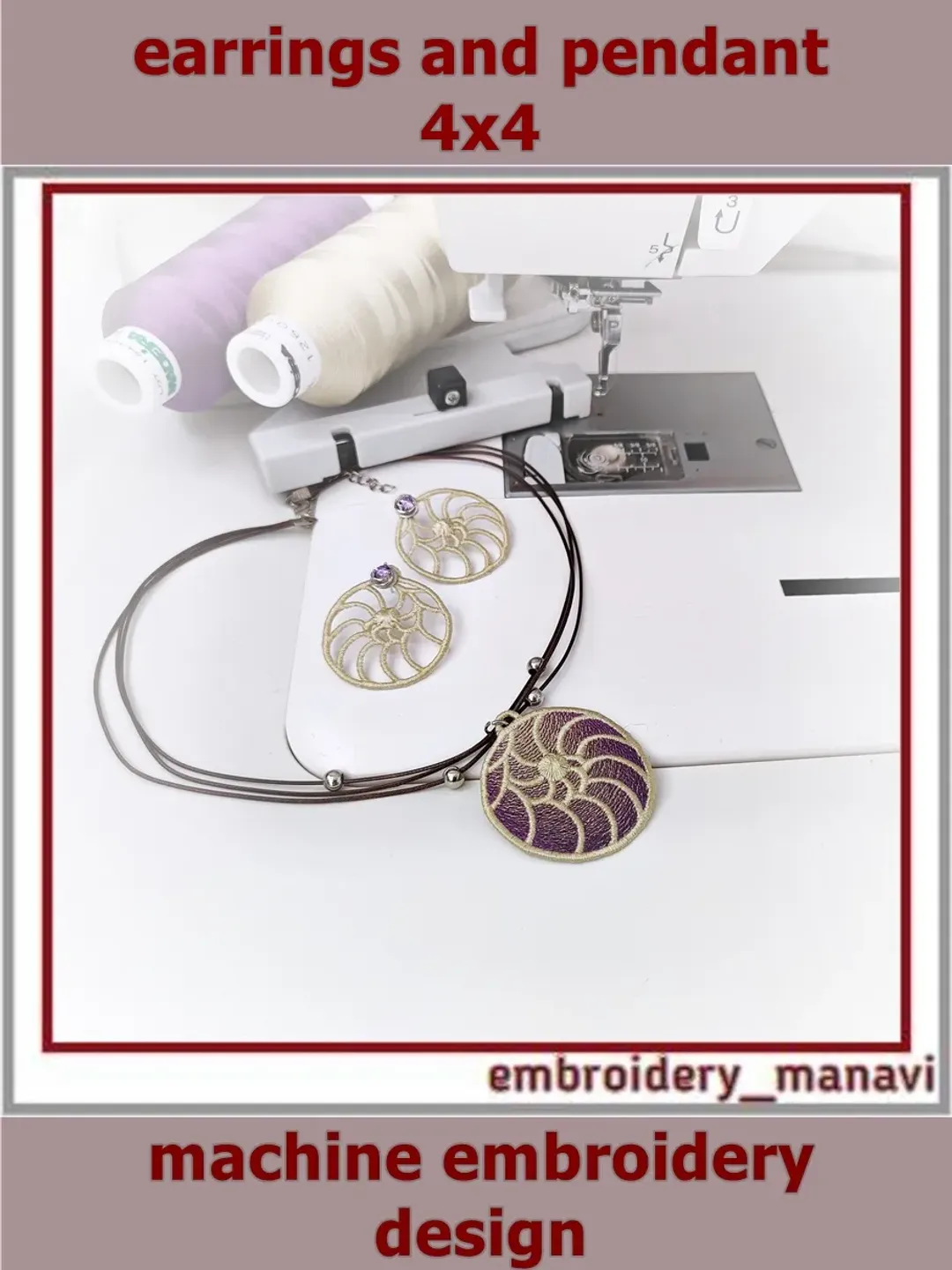 FSL In The Hoop Embroidery design Earrings and Pendant Spiral (ITH) - Embroidery Manavi 05