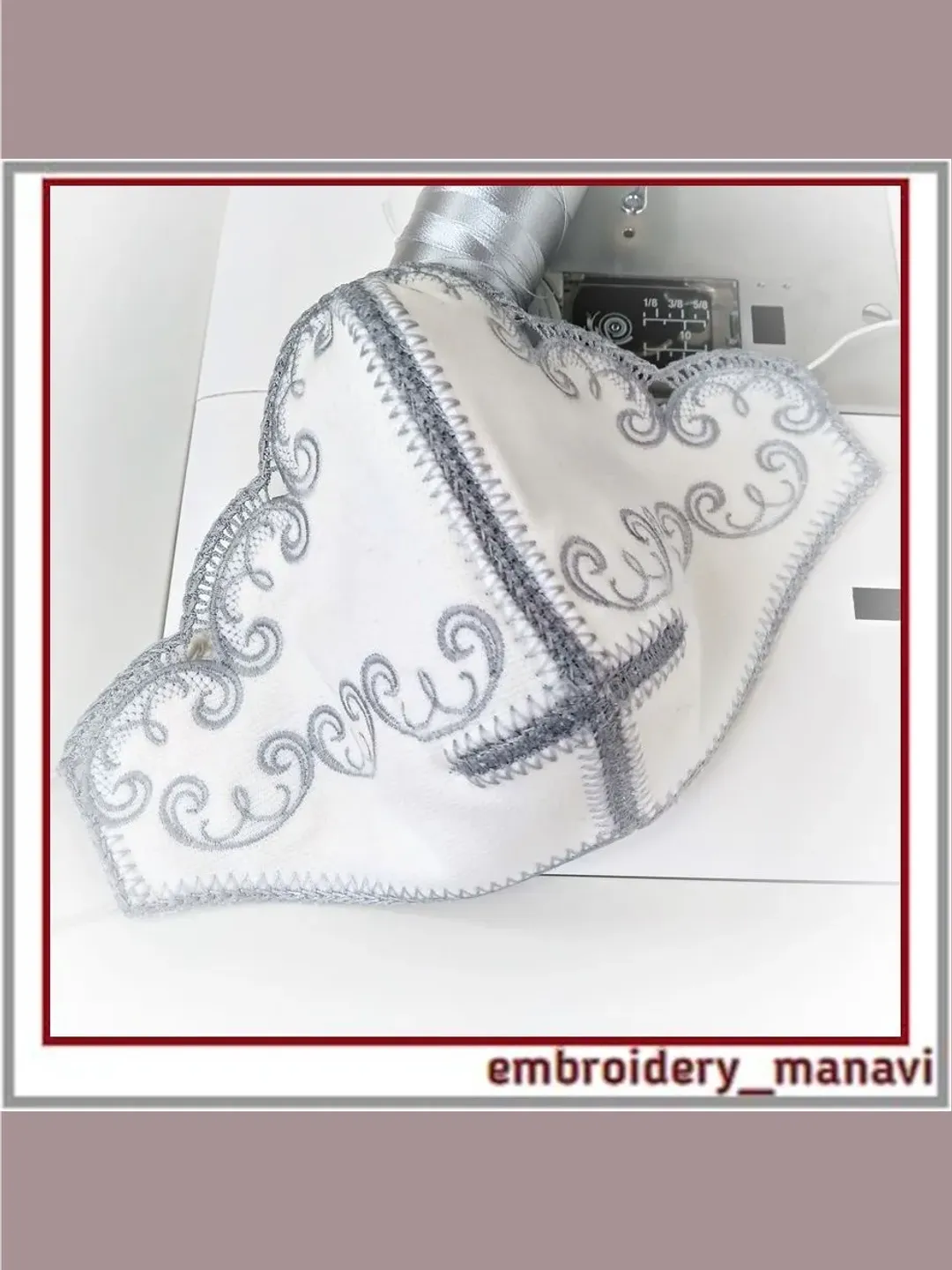 In the hoop design Face mask with FSL lace elements 2 parts