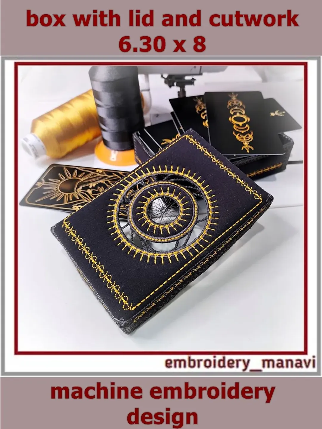 In the hoop embroidery designs box with lid and cutwork from Embroidery Manavi 05