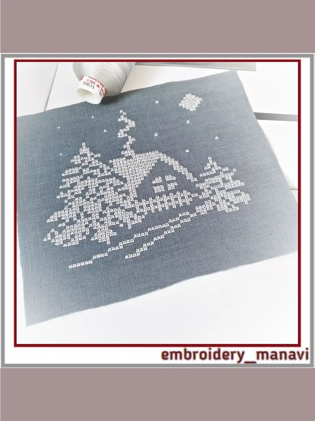 Winter nature French cross stitch machine embroidery design