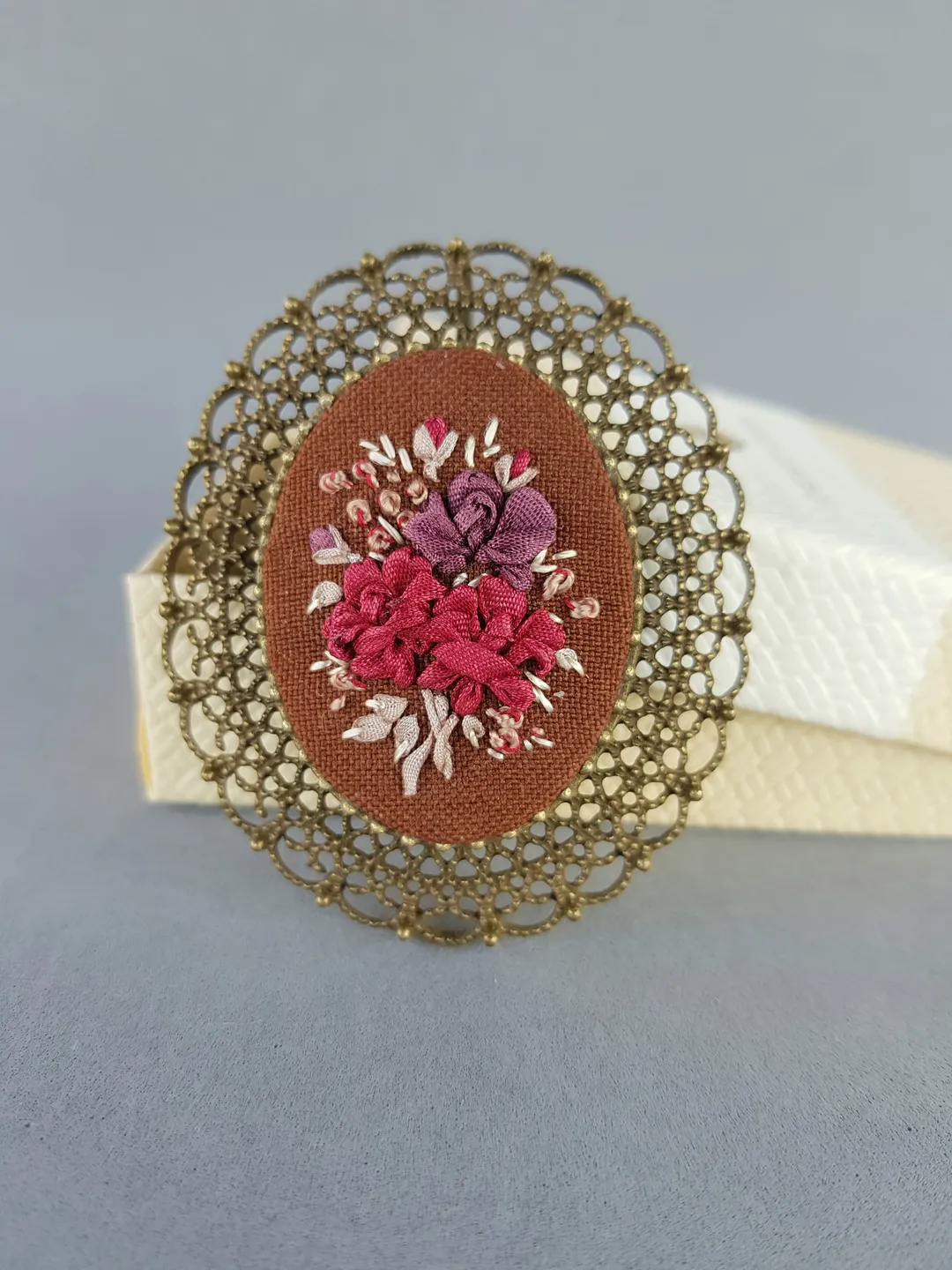 Ribbon embroidered brooch for her, 4th wedding anniversary gift, custom ...
