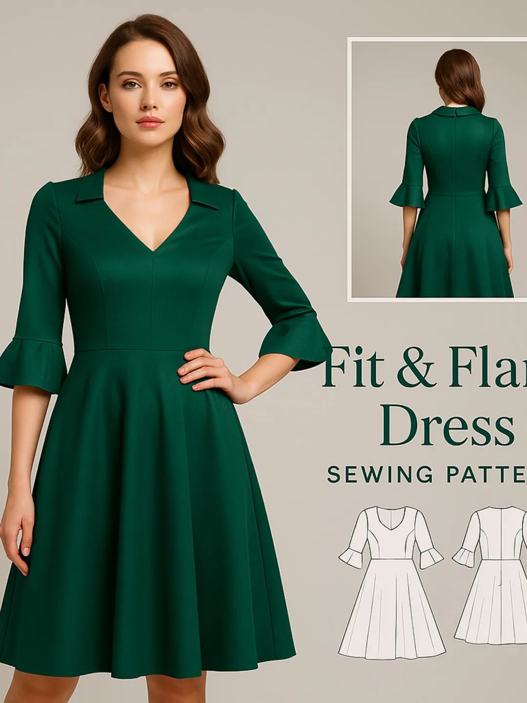 fit and flare dress pattern pdf Fit and Flare Dress Sewing Pattern PDF | Heart Neckline Sleeve Dress |  Beginner Friendly