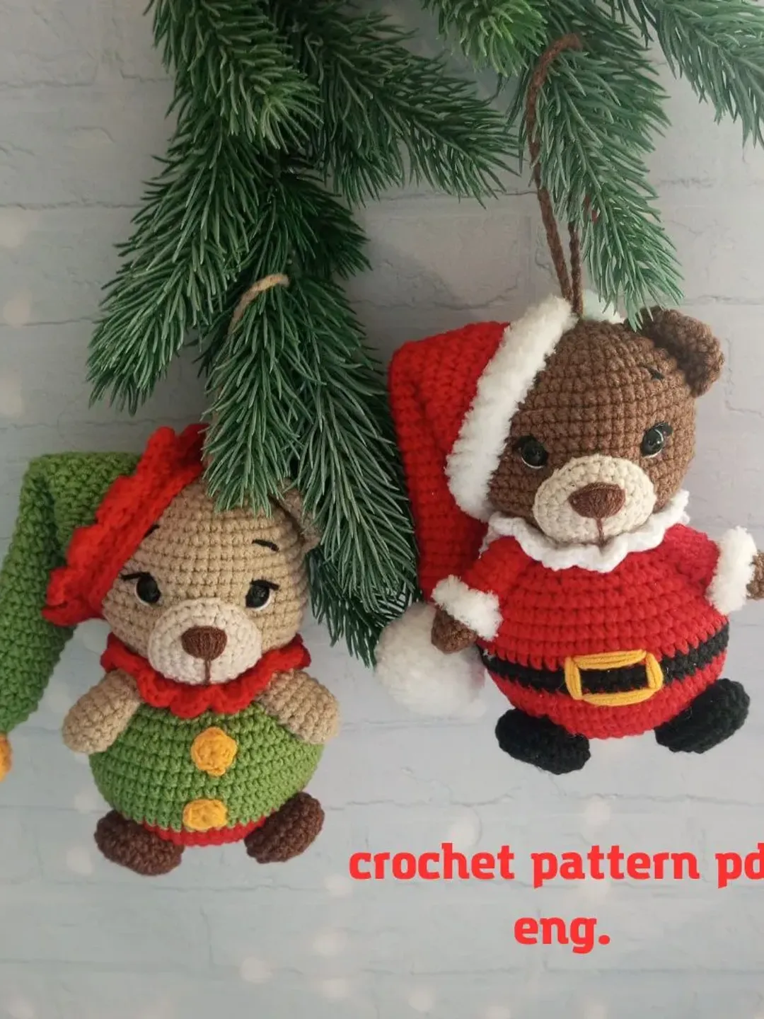 Christmas crochet pattern, Christmas Bauble Bear, Santa, Elf