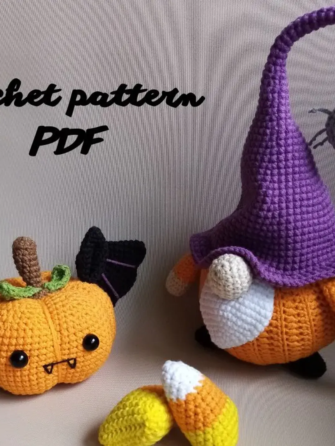 Crochet Halloween Decoration, halloween gnome, pumpkin, candy corn
