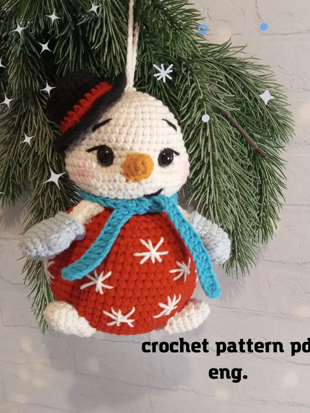 SNOWMAN Christmas crochet pattern, Christmas Bauble