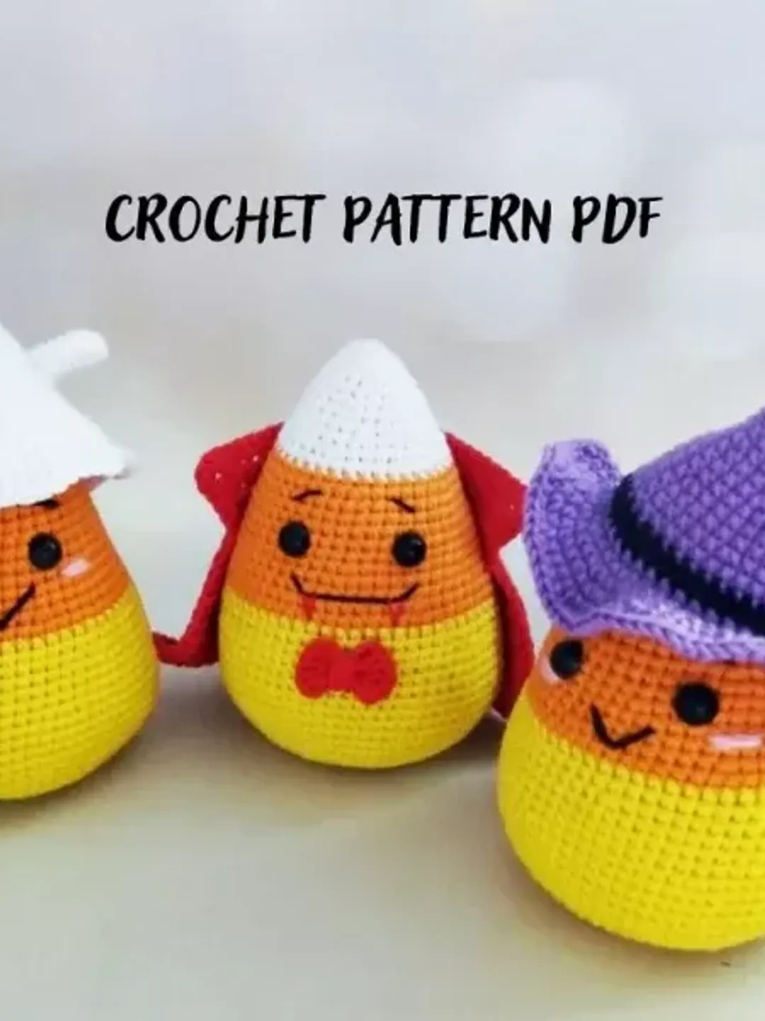 Candy corn Witch, Vampire, Ghost, halloween decor, Crochet pattern, PDF