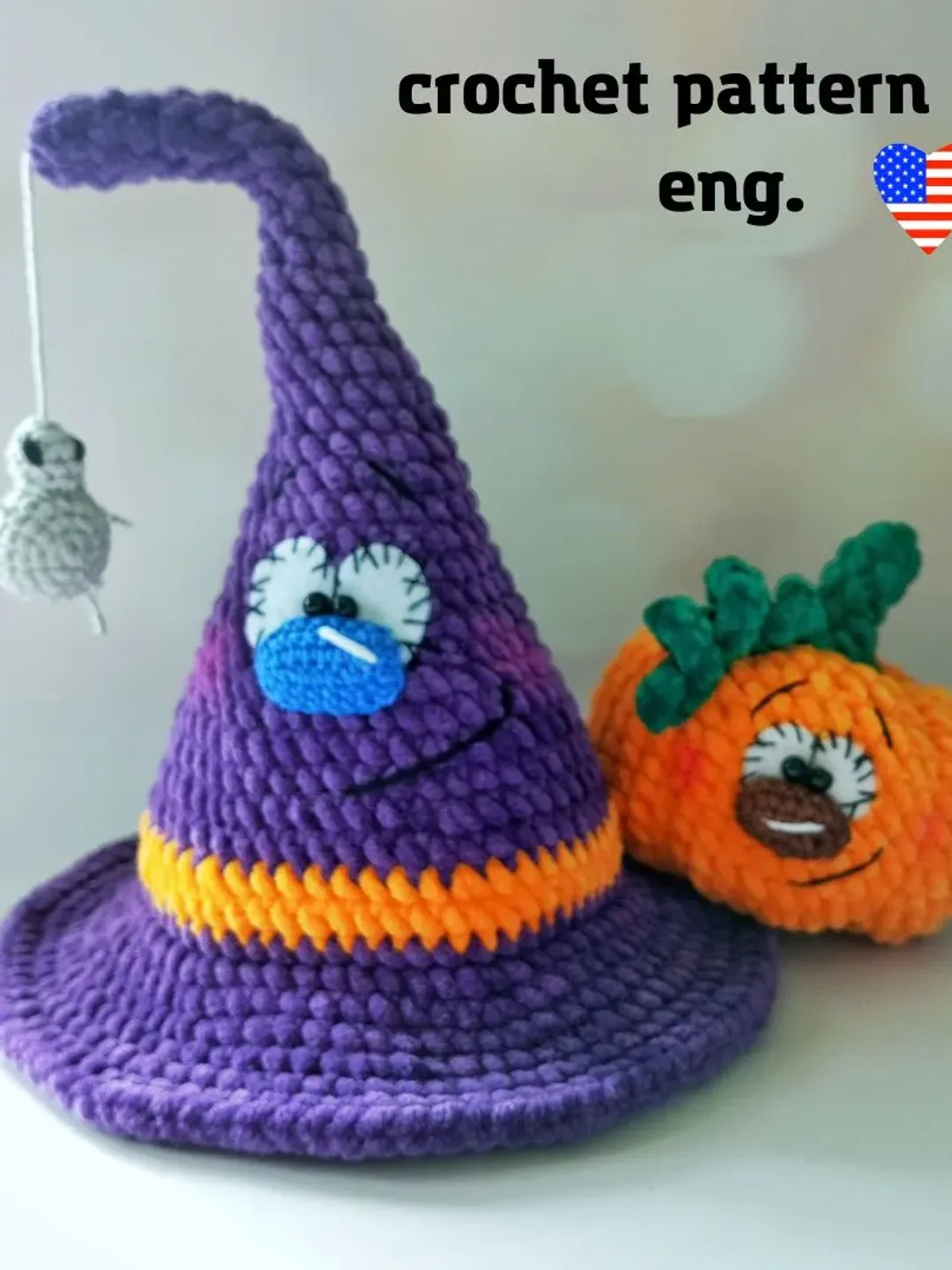Crochet Halloween Decoration, halloween WITCH HAT, pumpkin
