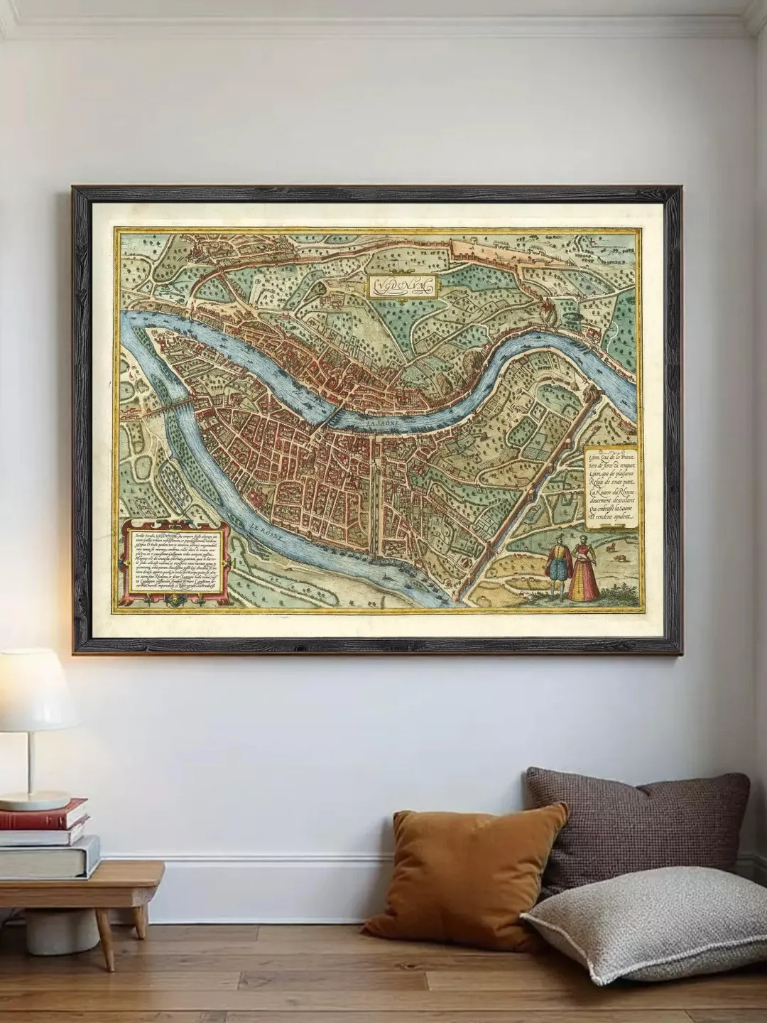 Vintage Lyon France Map Print | 1593 Historical Wall Art