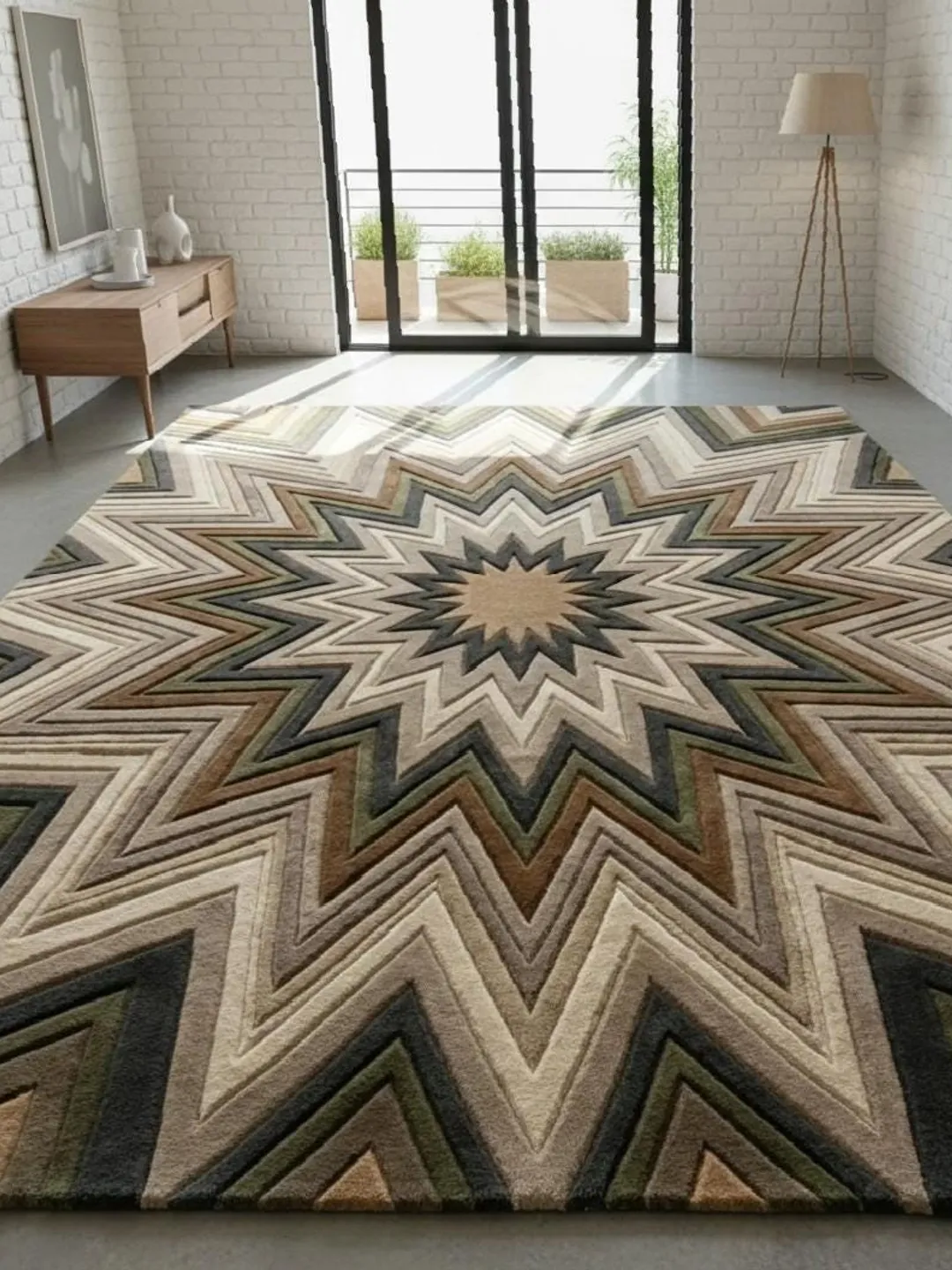 Handmade Tufted Wool Area Rug Modern Geometric Carpet