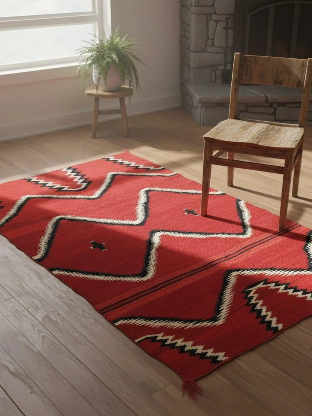 Red Rug Traditional Design Red Handwoven Wool Navajo Rug Southwestern Pattern Native American ...