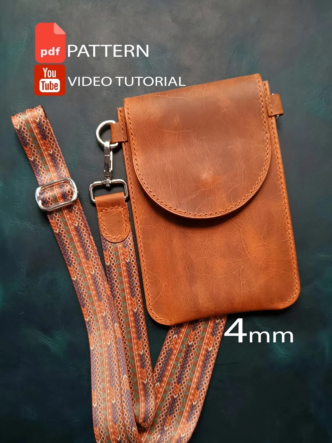 PDF Pattern Phone bag - Pattern of a small women's leather bag in PDF format - Download PDF and video tutorial. Punch pitch 4 mm.
