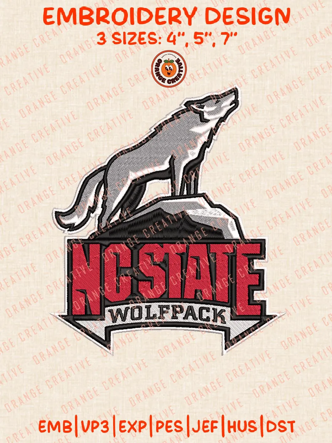 NC State Wolfpack Embroidery Design Files, NCAA Logos Embroidery Designs, NCAA NC State Machine Embroidery Files, 3 Sizes, Custom Sizes, Instant Download