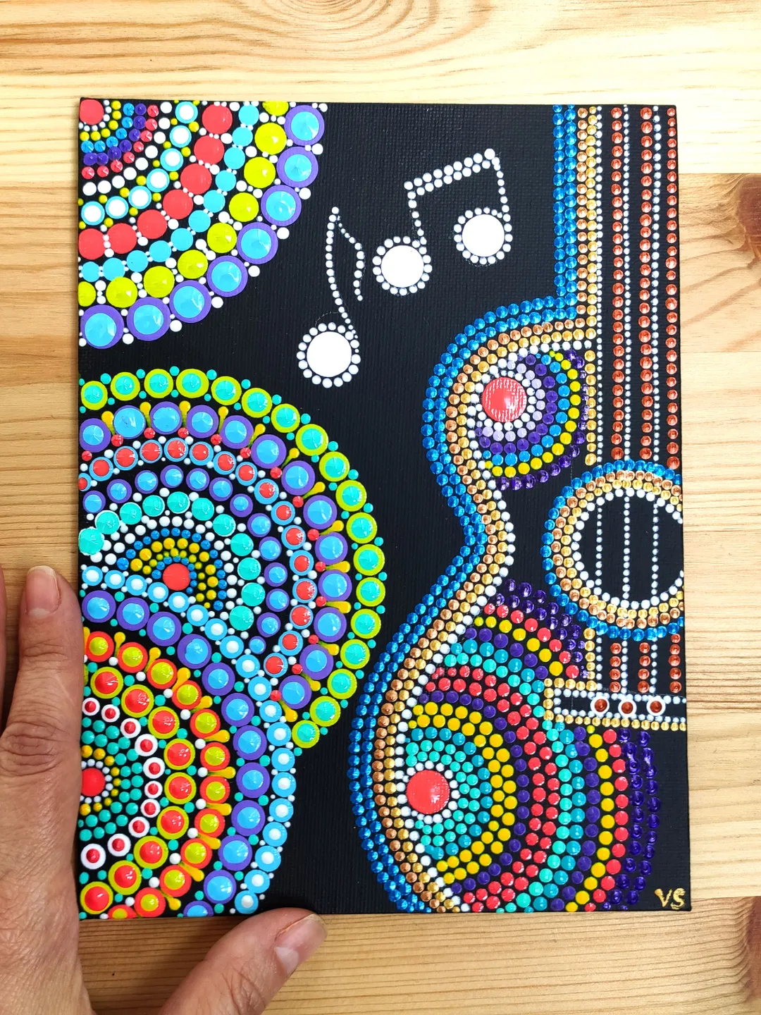 Guitar Dot Painting Acrylic Original Artwork Small Canvas 20