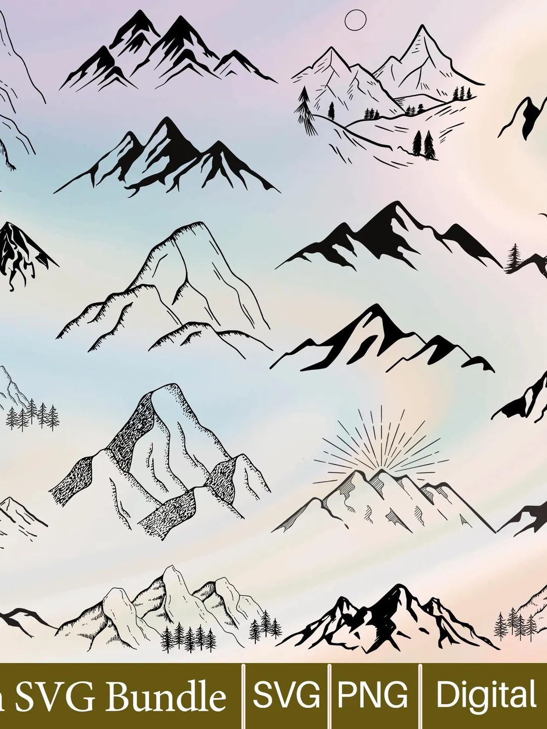 Mountain & Forest SVG Bundle: Hand-Drawn Cut Files (Digital Download