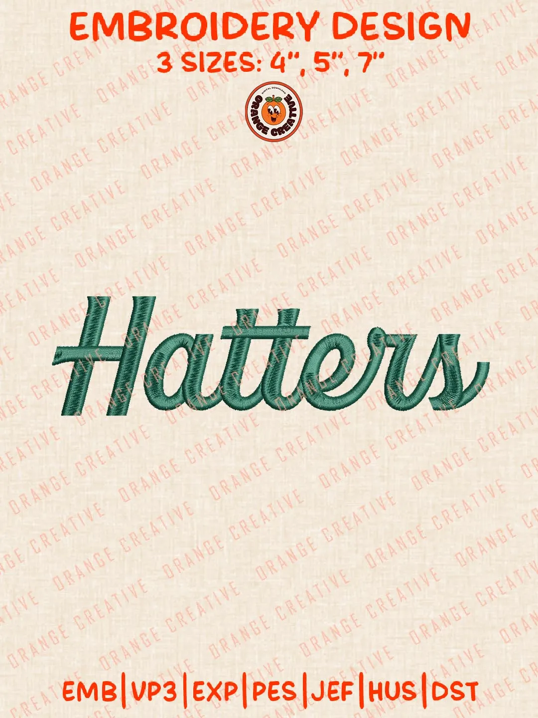 Hatters Text Embroidery Design, NCAA Stetson Hatters Team Logo Embroidery Design, Machine Embroidery Design File, 4 Sizes, Custom Size, Digital Download