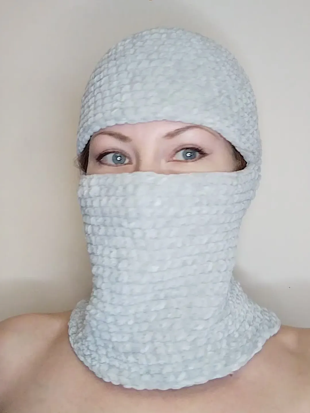 Gray fluffy balaclava ski mask crochet Balaclava face mask