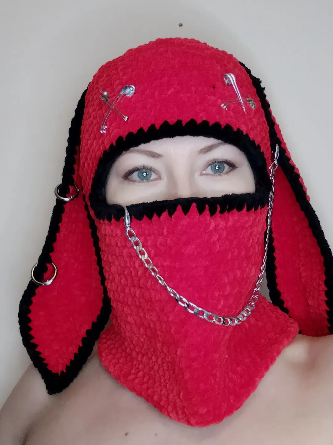 Red bunny balaclava with chain Sexy bunny kigurumi mask Rabbit