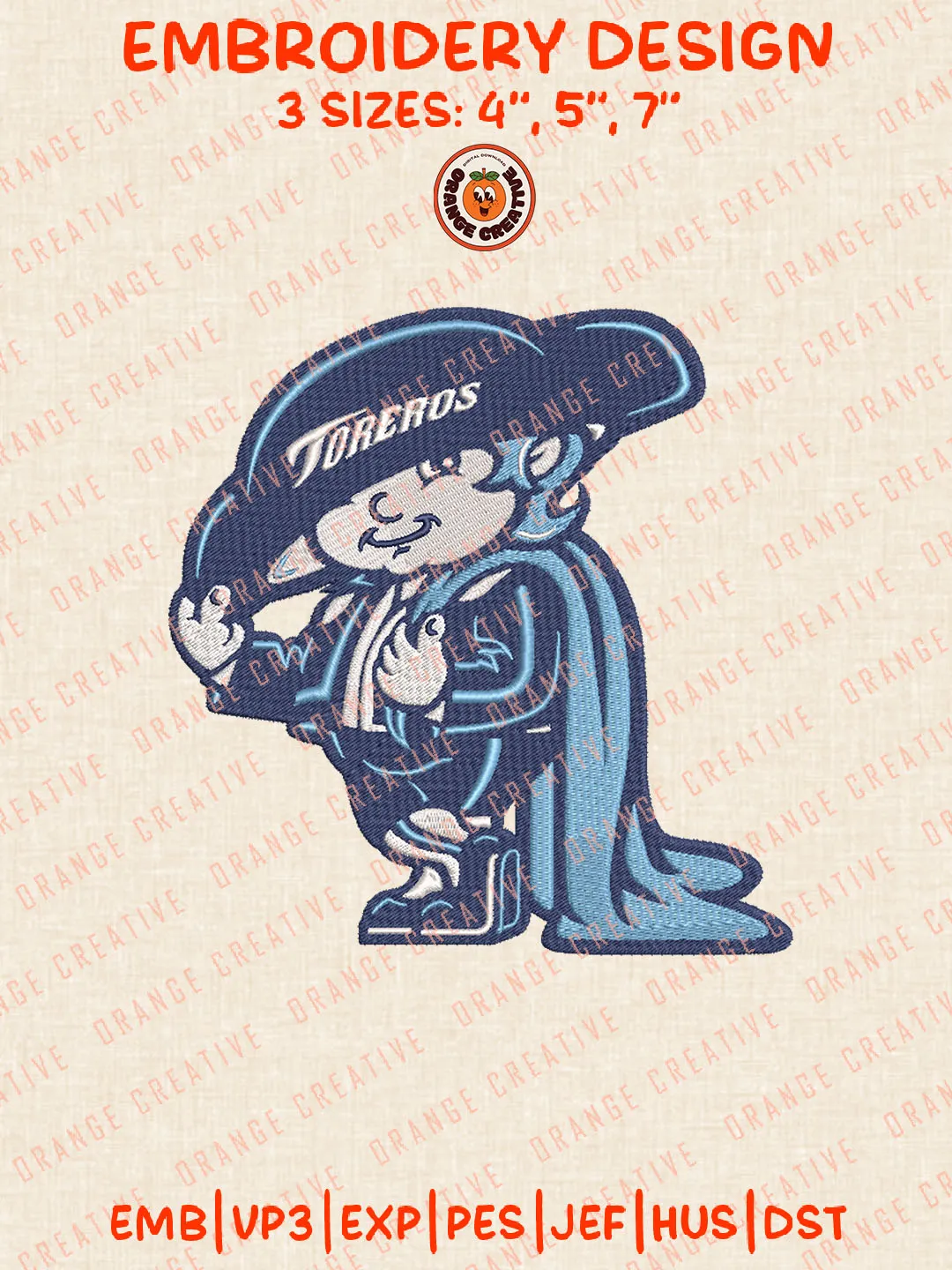 NCAA San Diego Toreros Mascot Logo Embroidery Files, NCAA San Diego Toreros Team Embroidery Designs, College Football Team Machine Embroidery Files, NCAA San Diego Toreros Machine Embroidery, Digital Download